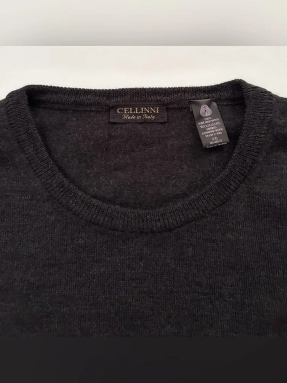 Cellini Italy Sweater Men’s Crewneck Sweater Pure New Wool Grey Charcoal XXL